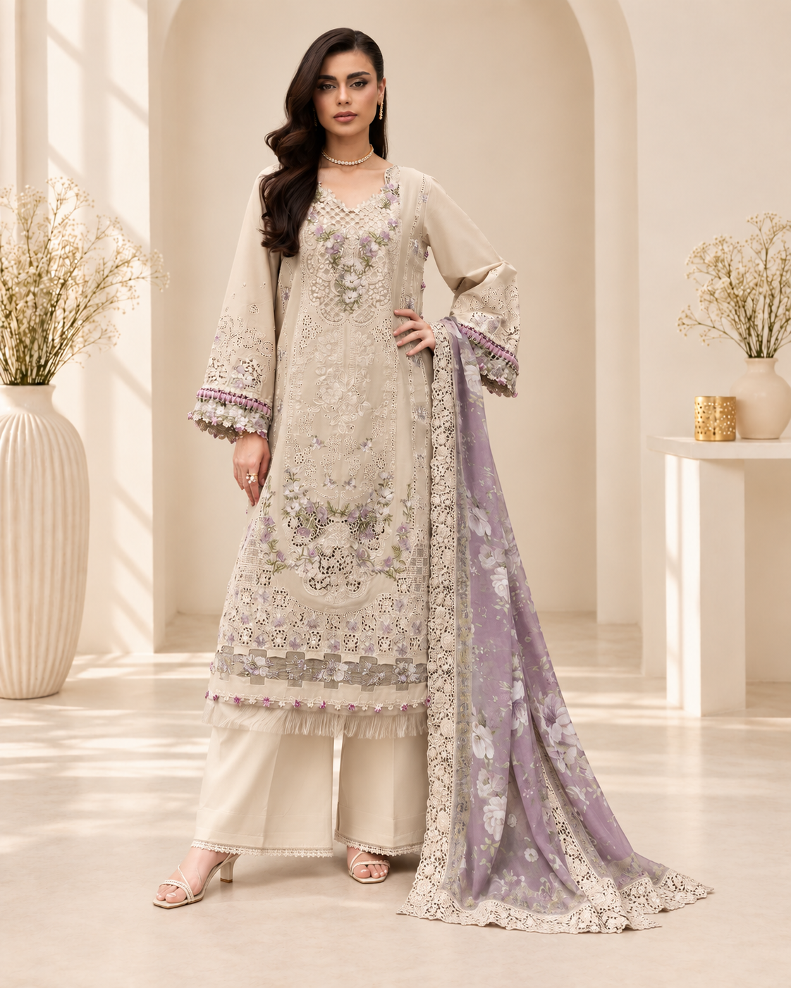 Safa Premium-9 Luxury Lawn Cotton Embroidery Designer Work Suit