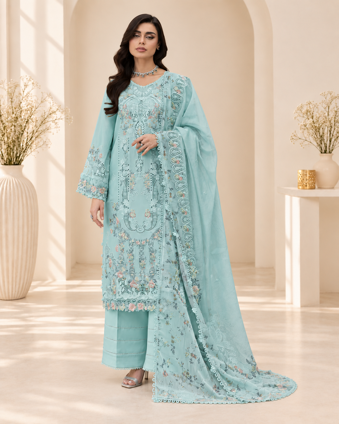 Safa Premium-9 Luxury Lawn Cotton Embroidery Designer Work Suit