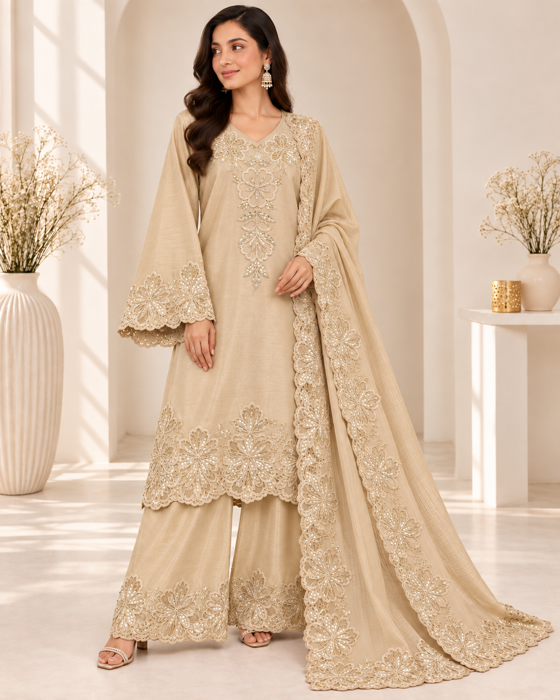 ROMAN GLASS WITH EMBROIDERY WORK SALWAR SUIT ZS 1241