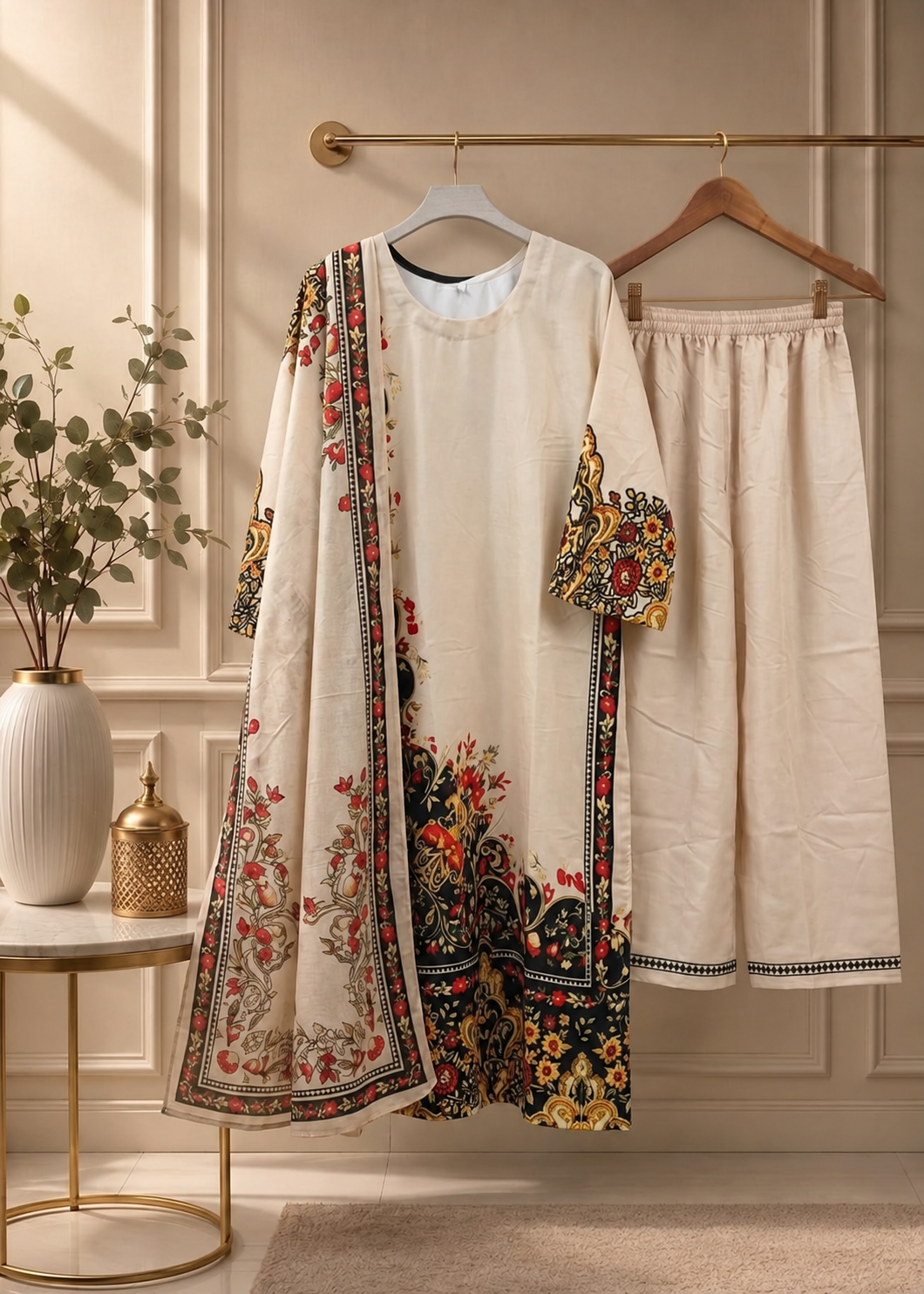 long turkish Co ord With Printed Silk Dupatta