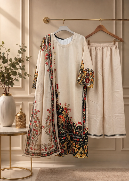 long turkish Co ord With Printed Silk Dupatta