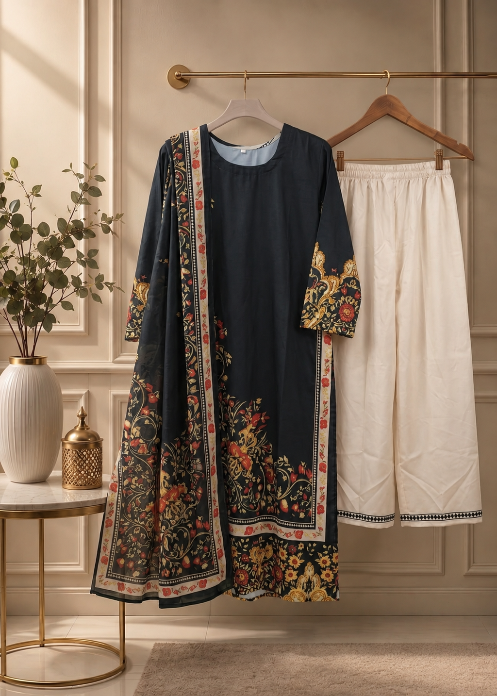 long turkish Co ord With Printed Silk Dupatta