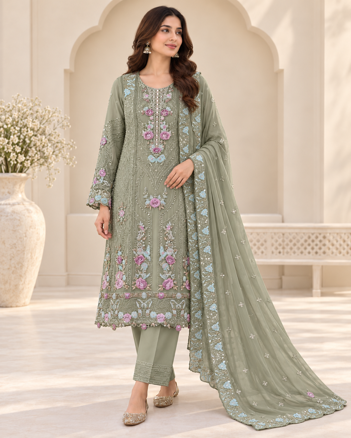 Safa Luxury Embroidered Chiffon 3-Piece Suit