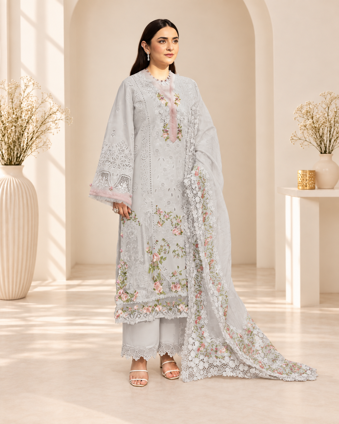 Safa Premium-9 Luxury Lawn Cotton Embroidery Designer Work Suit