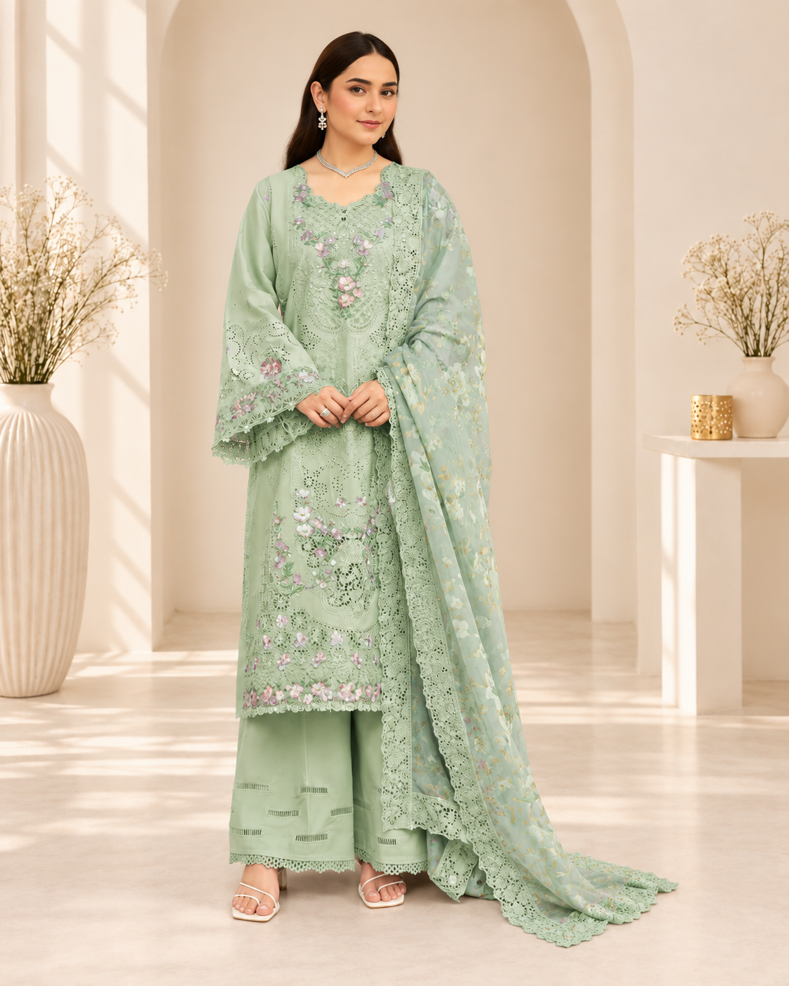Safa Premium-9 Luxury Lawn Cotton Embroidery Designer Work Suit