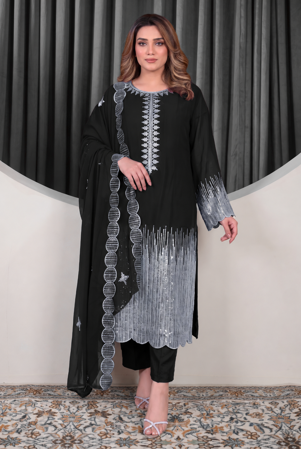 Safa Luxury Embroidered Chiffon 3-Piece Formal Suit