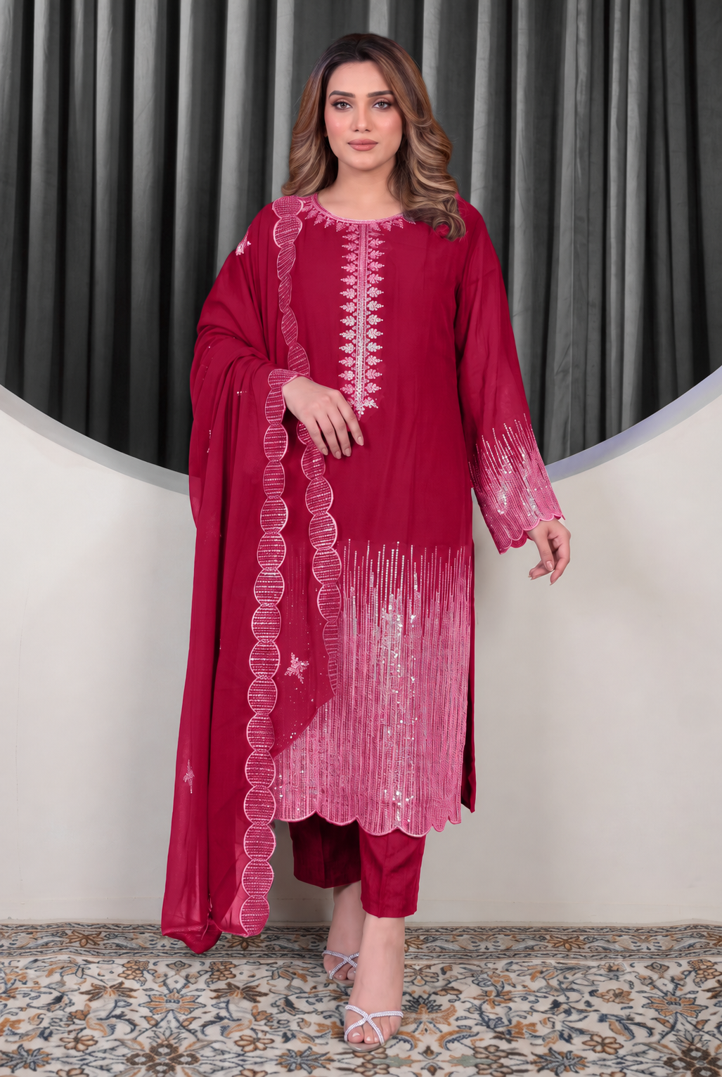 Safa Luxury Embroidered Chiffon 3-Piece Formal Suit