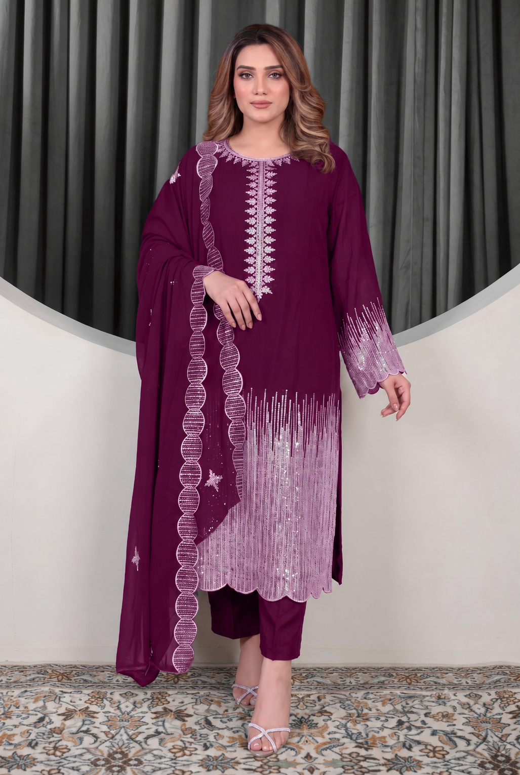 Safa Luxury Embroidered Chiffon 3-Piece Formal Suit