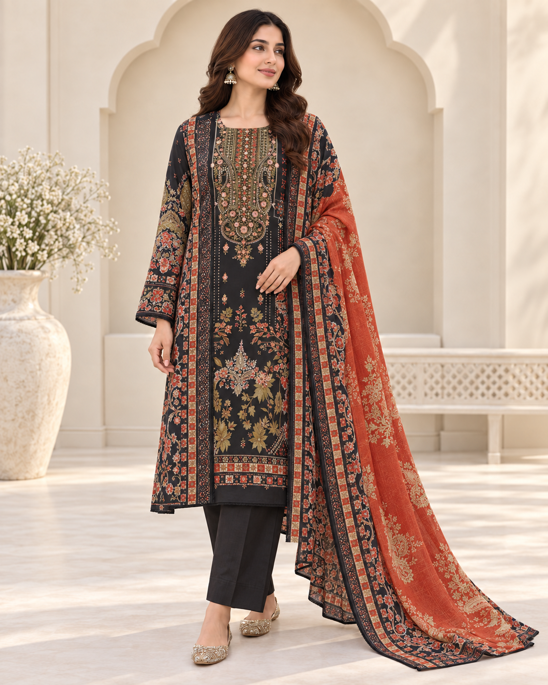 Safa Luxury Heavy Embroidered Cotton 3-Piece Suit