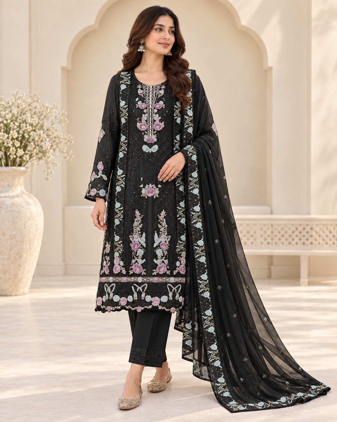 Safa Luxury Embroidered Chiffon 3-Piece Suit